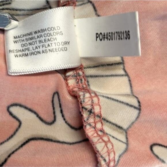 Boston Proper Coral Beach Seashell Print 3/4 Sleeves V-Neck Ruched Top Size 5 - Picture 11 of 14